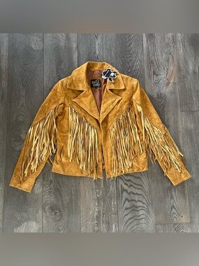 Vintage 80s RL REAL LEATHER NWT Suede Leather Fringe Western Wear Jacket Size L
